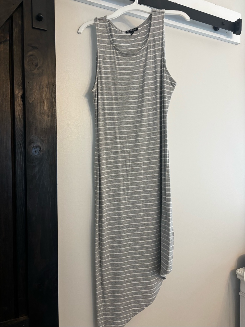 Express Gray and White Striped Sleeveless Asymmetrical Dress